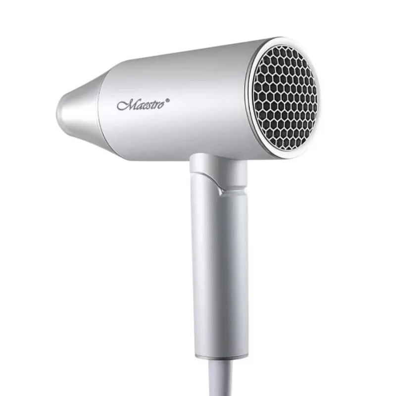 Asciugacapelli Maestro MR-213 2100W con manico pieghevole, 2 velocità, getto freddo, concentratore a doppia parete, argento