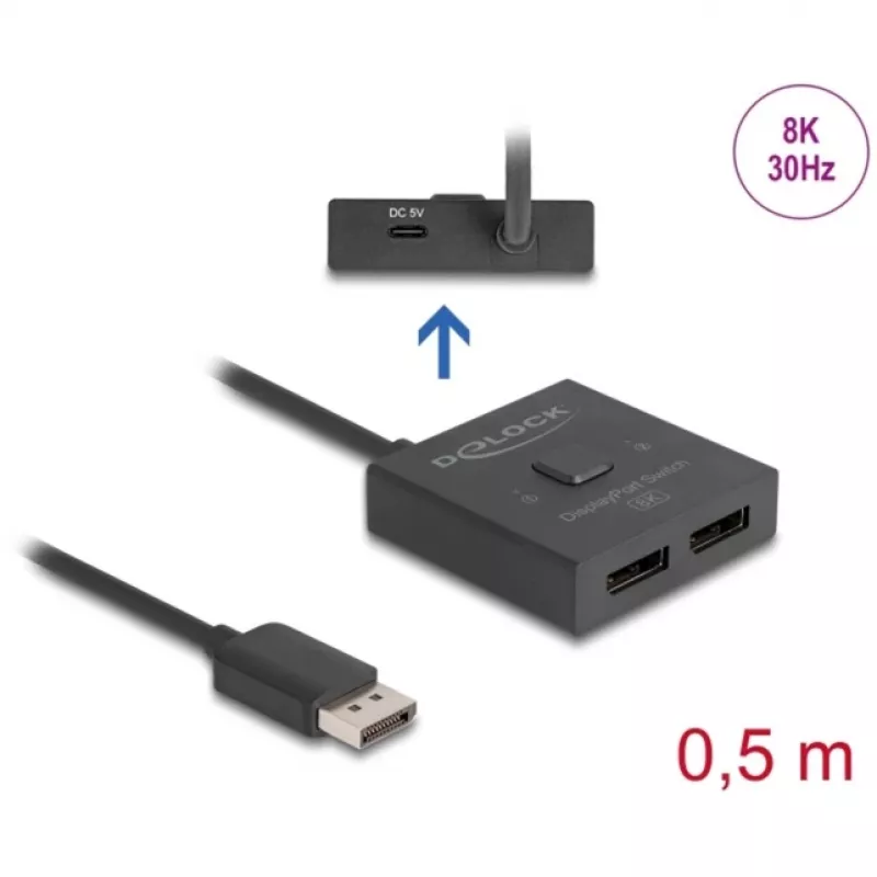 Delock - Ripartitore/commutatore video - 8K, bidirezionale - 2 x DisplayPort - desktop (18906)
