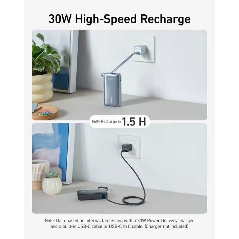 Powerbank 545 NANO 30W 10000mAh con cavo USB-C integrato, nero