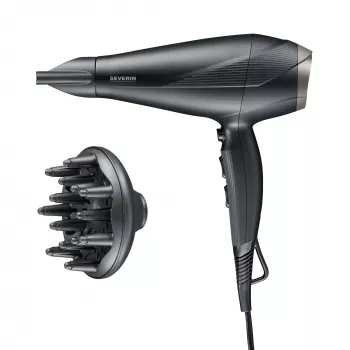 Asciugacapelli SEVERIN HT0167 nero/argento, 1600 W, design compatto pieghevole