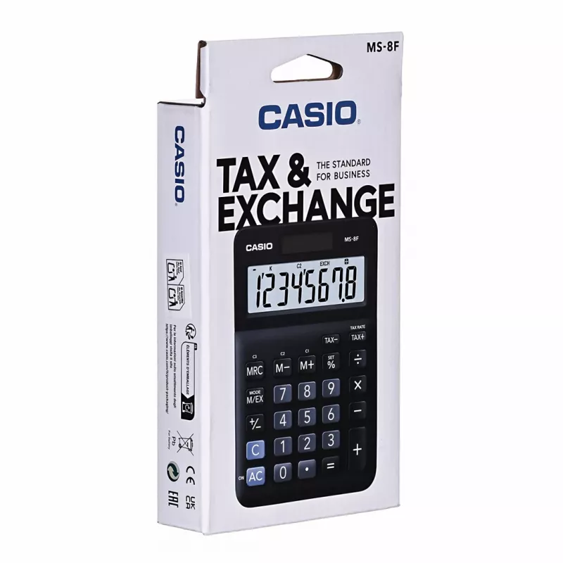 Casio MS-8F calcolatrice da tavolo base, a 8 cifre, a batteria/solare, nera
