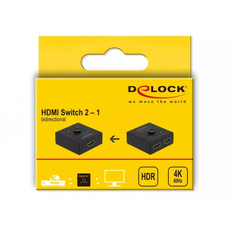 DeLock HDMI 2-1 bidirezionale 4K 60 Hz compatto - Retail Box - switch video/audio - 2 x HDMI - desktop (64072)