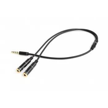 Adattatore audio Gembird CCA-417M, jack 3,5 mm maschio a 4 poli su 2x jack 3,5 mm femmina, 0,2 m, nero