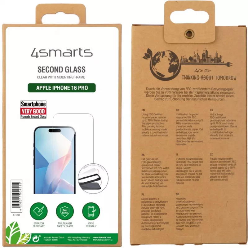 Pellicola protettiva per schermo 4smarts 541201 per iPhone 16 Pro vetro temperato