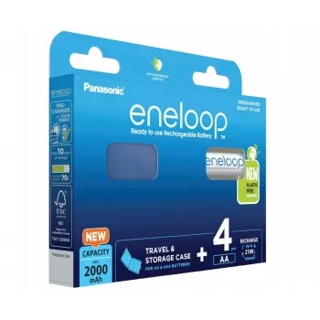 Batterie ricaricabili PANASONIC ENELOOP AA 2000 mAh 4 pz. + custodia (BK-3MCDE/4CP+CASE)