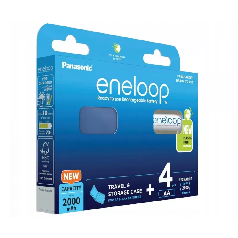 Batterie ricaricabili PANASONIC ENELOOP AA 2000 mAh 4 pz. + custodia (BK-3MCDE/4CP+CASE)