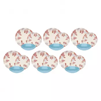 Servizio da tavola Rose&Tulipani R18400TA18 per 6 persone, set in porcellana da 18 pezzi