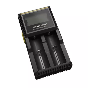 Caricabatterie Nitecore D2 — caricatore a 2 vani per batterie AA/AAA/AAAA/C, tensione di ingresso 100–240V, tensione di uscita 4,2V, nero