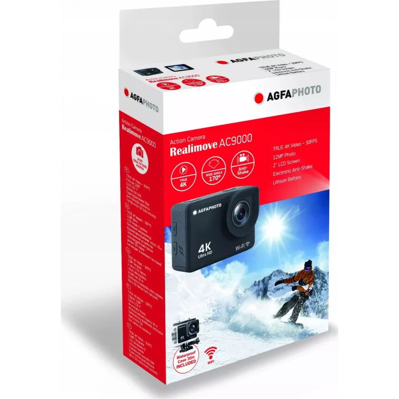 Action cam AgfaPhoto 4K, impermeabile, Wi-Fi, slow motion/time-lapse (AC9000BK)