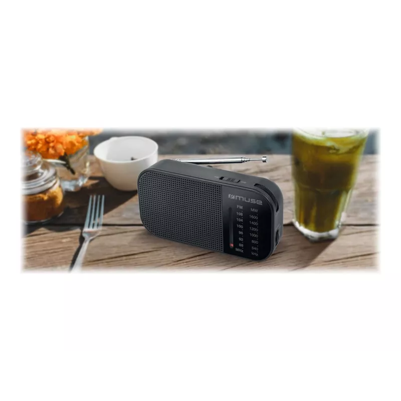 Radio portatile Muse M-025 R — MW/FM, nera, a batteria, compatta (32×130×70 mm)