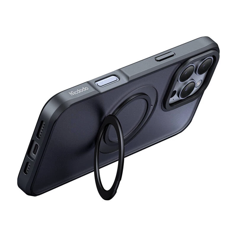Custodia protettiva McDodo PC-4932 per iPhone 16 Pro con supporto integrato, nero