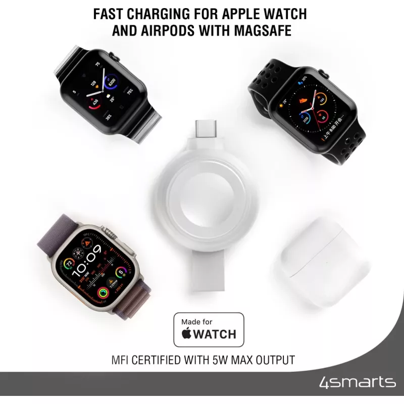 Caricabatterie 4smarts QI2 smartwatch argento USB ricarica rapida wireless