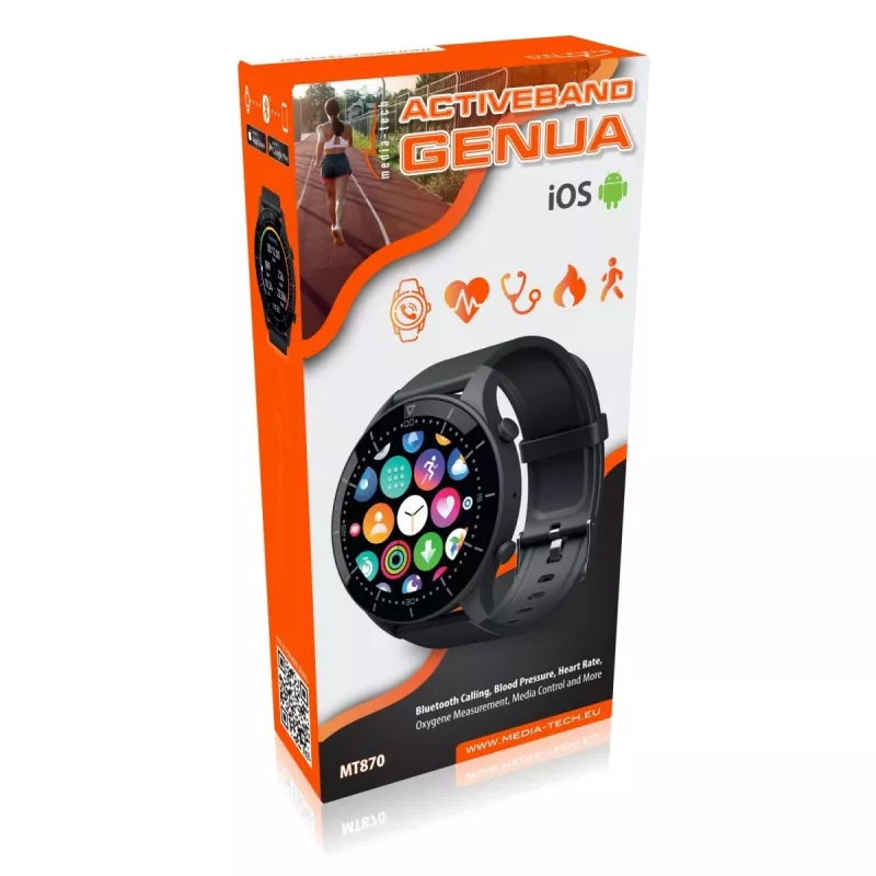 Smartwatch MEDIA-TECH MT870 — touchscreen IPS da 1,3 inch (3,3 cm), cassa da 51 mm, Bluetooth, nero