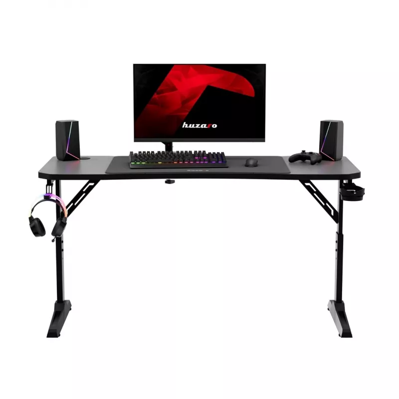 Scrivania da gaming huzaro Hero 3.6 — rettangolare 1400×600 mm, regolabile in altezza 560–790 mm, nero, gambe a H, piano da 15 mm