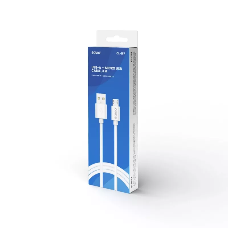 Cavo Savio USB 2.0 USB A - Micro USB bianco CL-167 3 m