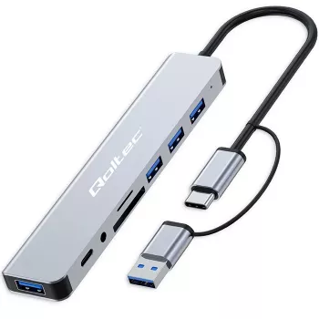 Hub USB-C QOLTEC 4x USB + lettore di schede SD/TF modello 53794