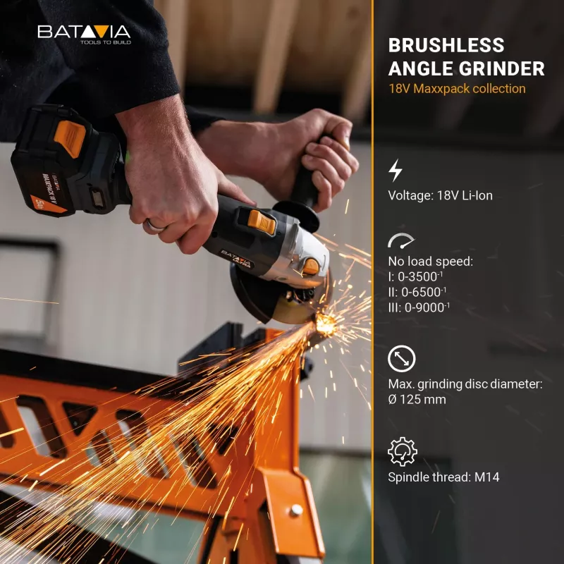 Batavia B.V. smerigliatrice angolare brushless a batteria 18V | 125 mm
