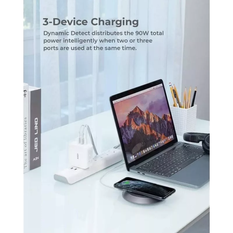 Caricabatterie da parete AUKEY PA-B6S bianco Omni a Mix GaN ultra rapido
