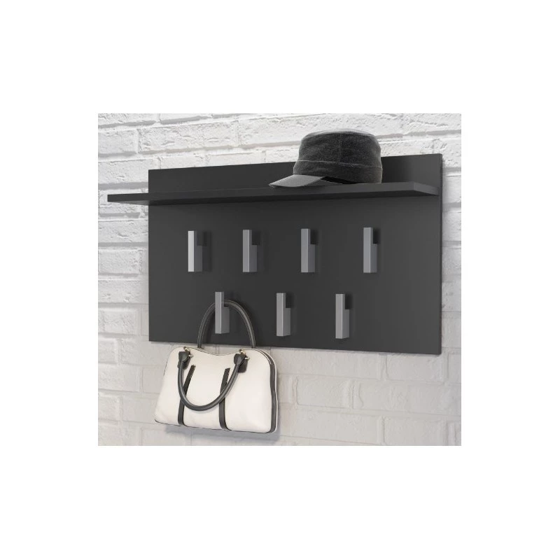 Appendiabiti da parete Top E Shop WIESZAK 2F CZERŃ MAT — truciolare, 7 ganci, 700×200×400 mm, nero