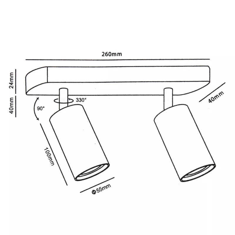 Maclean MCE452 B faretto da parete e soffitto, orientabile, alluminio, 2xGU10, nero opaco