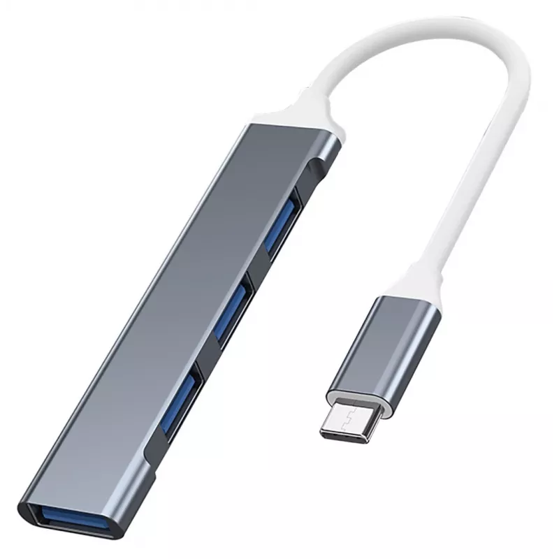 Hub USB VAKOSS TC-4125X — 1× USB 3.0 Type-A, 3× USB 2.0 Type-A, host: USB Type-C, argento