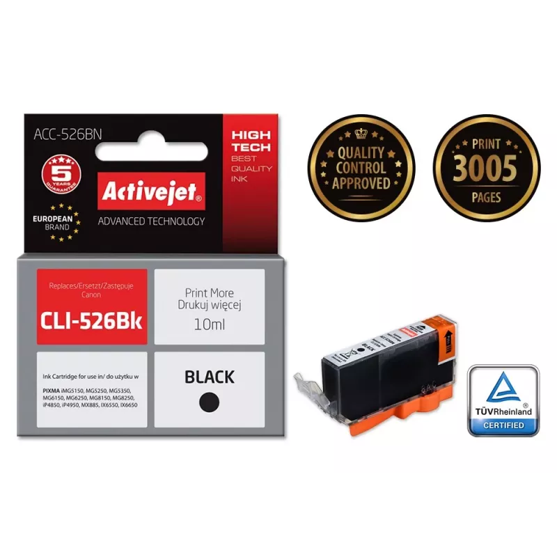 Activejet ACC-526BN inchiostro (sostitutivo per Canon CLI-526Bk; Supreme; 10 ml; nero)