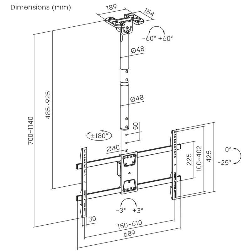 Supporto TV da soffitto MACLEAN MC-112B, portata max. 60 kg, inclinabile e orientabile