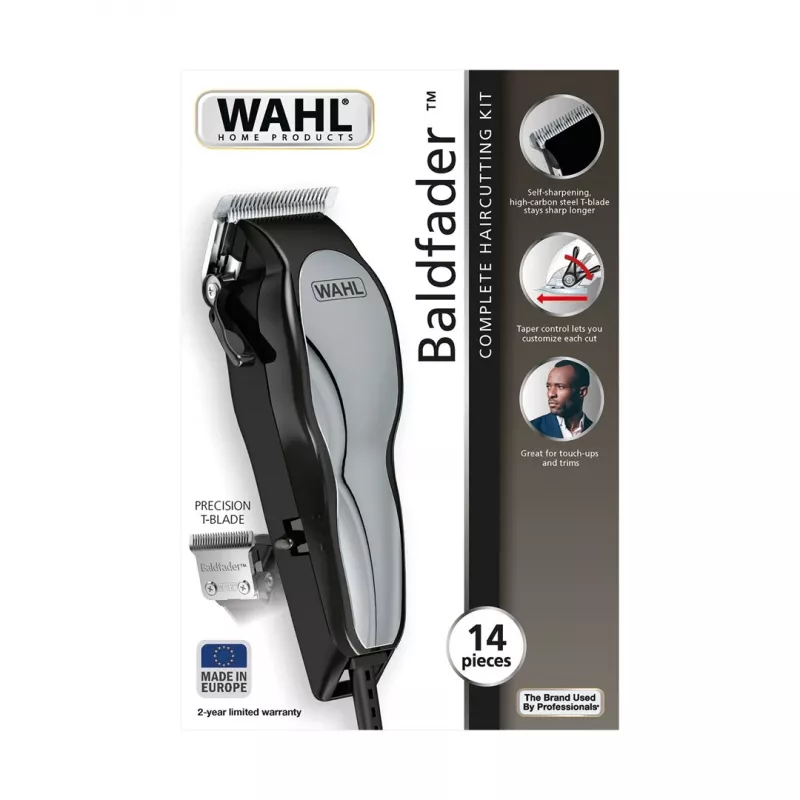 Tagliacapelli Wahl 20107.0460 Baldfader — trimmer AC con filo, 6 livelli di lunghezza, 1–13 mm, larghezza testina di taglio 45 mm, nero/cromo