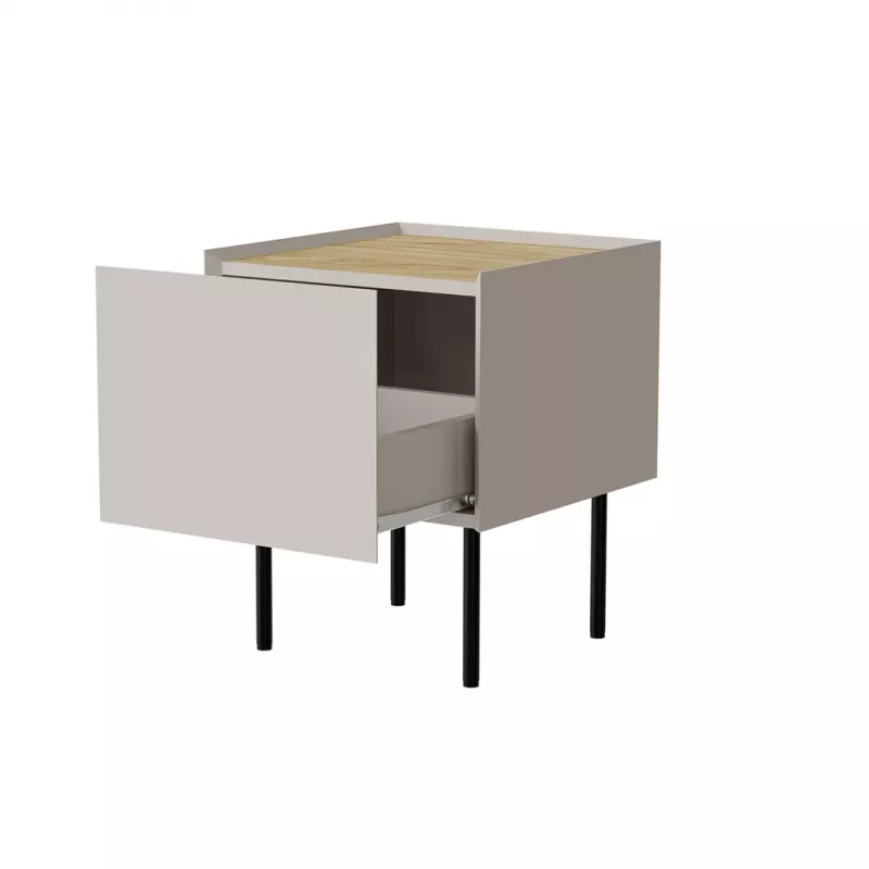 Comodino Cama, 2 pz., FELLINI, 40x41x60, cashmere + piano in rovere oliato