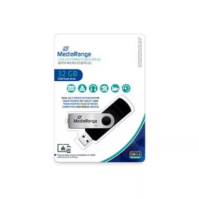 MediaRange MR932 - chiavetta USB - 32 GB - USB 2.0 / Micro-USB - nero/argento (MR932-2)