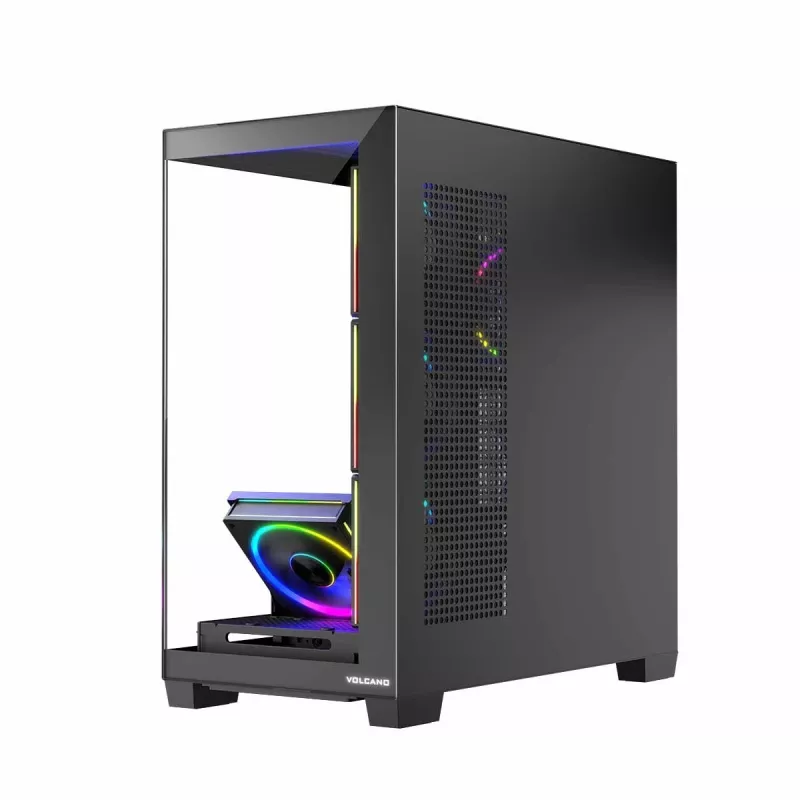 Case PC MODECOM Volcano Stellar 5F ATX Midi Tower, vetro temperato, 5 ventole preinstallate, USB‑C, supporta microATX/ATX, GPU max 420 mm, altezza dissipatore CPU 175 mm