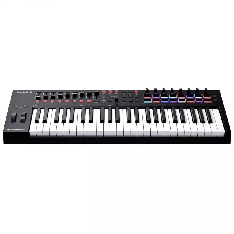 Controller tastiera MIDI M-Audio Oxygen Pro 49 — 49 tasti, 16 pad, 9 fader, display OLED, USB, MIDI-Out