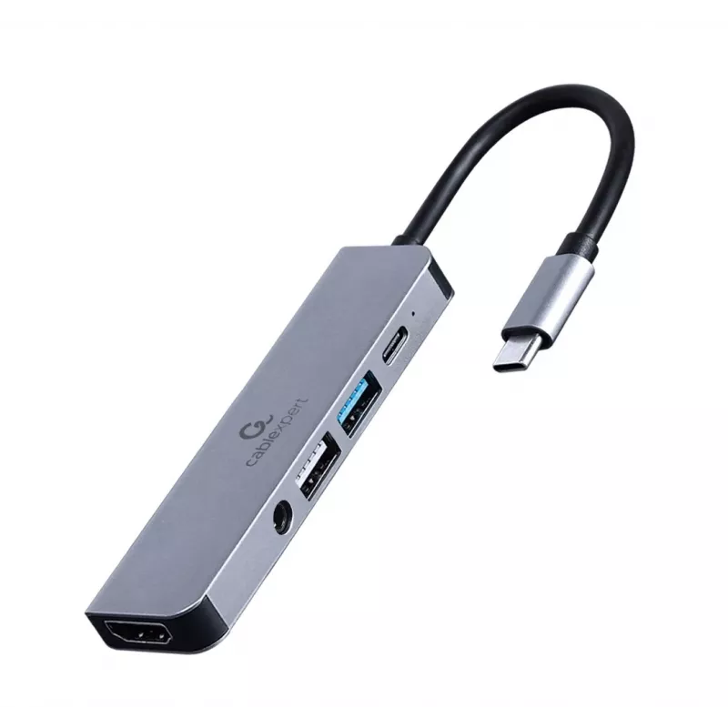 Gembird A-CM-COMBO5-02 dock per laptop/replicatore di porte USB con filo USB 3.2 Gen 1 (3.1 Gen 1) Type-C argento