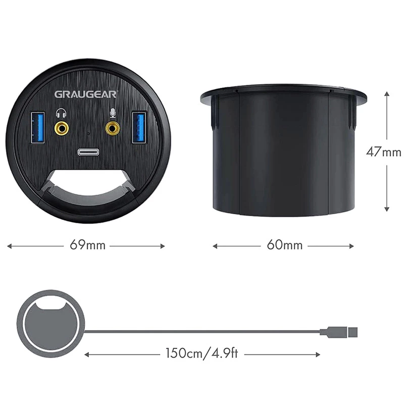 Hub USB GRAUGEAR G-THUB-AU-60 USB 3.2 Gen 1 Type-A nero