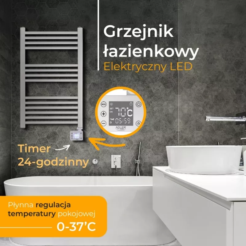 Termoarredo elettrico per bagno Adler AD 7824 600 W, bianco, IP24, a parete, 500×900 mm