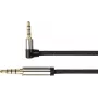 Cavo di collegamento audio High-Quality, jack 3,5mm 4 poli maschio a jack maschio angolare, guaina in tessuto, nero, 0,5m, serie PYTHON® (GC-M0231)