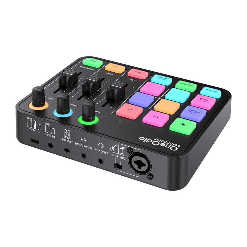Mixer audio e scheda audio USB OneOdio Solocaster – interfaccia desktop compatta per streaming e registrazione