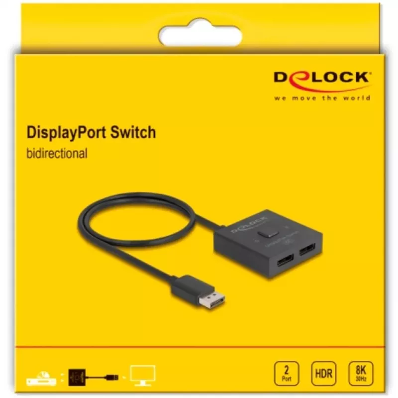 Delock - Ripartitore/commutatore video - 8K, bidirezionale - 2 x DisplayPort - desktop (18906)