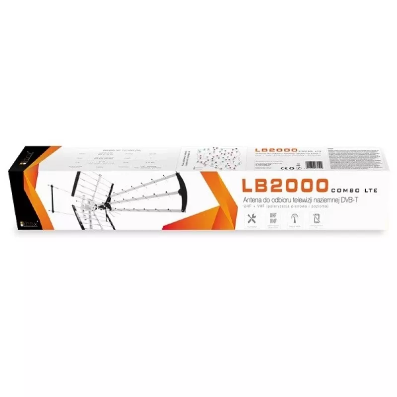 Antenna DVB-T da esterno/interno LIBOX LB2000 con amplificatore 69 dB, doppia polarizzazione, 174–790 MHz, alluminio/nero