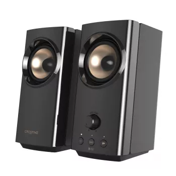 CREATIVE T60 diffusori desktop Hi-Fi compatti 2.0 con dialogo chiaro e surround tramite Sound Blaster SmartComms Kit, connessioni audio USB-C, microfono e cuffie B