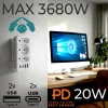 Power splitter MACLEAN MCE248 F/W — 3 prese AC (1×16A, 2×6A) + 4×USB (2×A, 2×C PD 20W), spina EU, bianco