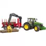 BRUDER John Deere 7R 350 con rimorchio forestale e 4 tronchi