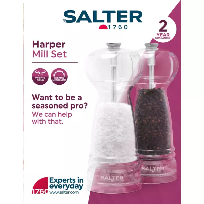 Set macina sale e pepe Salter BW12949EU7, corpo trasparente, macinatura manuale