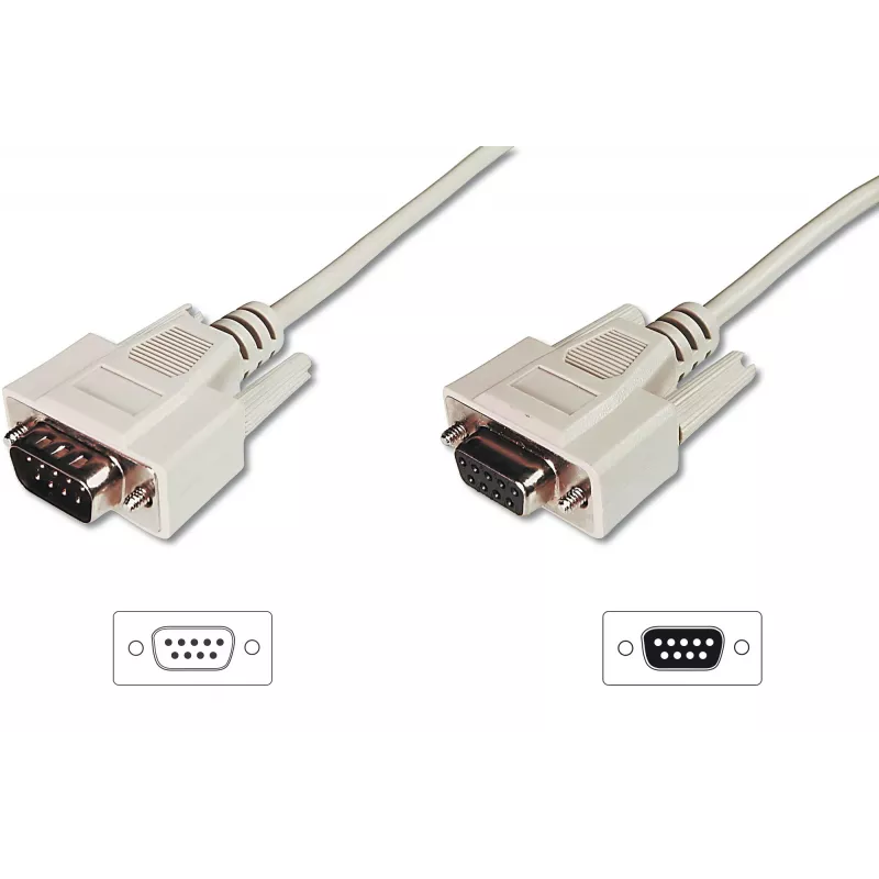 Digitus ASSMANN - Cavo prolunga seriale - DB-9 (F) a DB-9 (M) - 5 m - stampato, viti a testa zigrinata - beige (AK-610203-050-E)