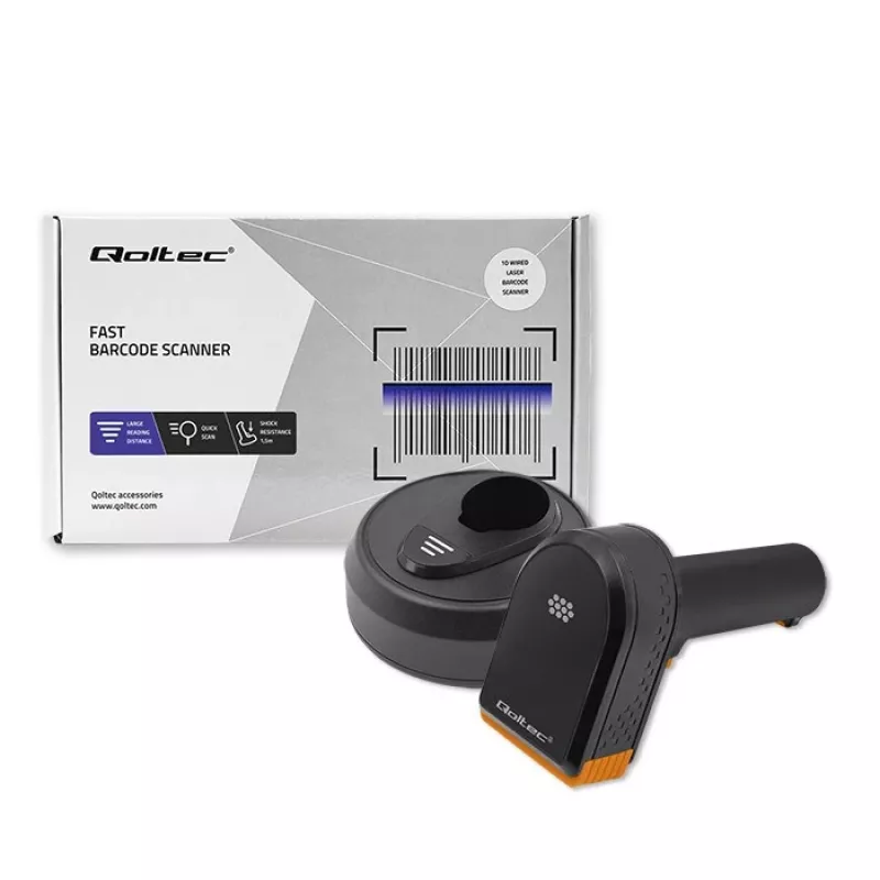 Lettore di codici a barre wireless QOLTEC 50878 1D/2D con base di ricarica