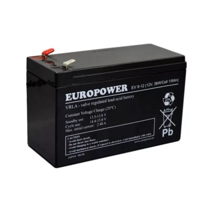 Batteria sigillata al piombo-acido europower EV 12-9 — 12 V 9 Ah per UPS e gruppi di continuità