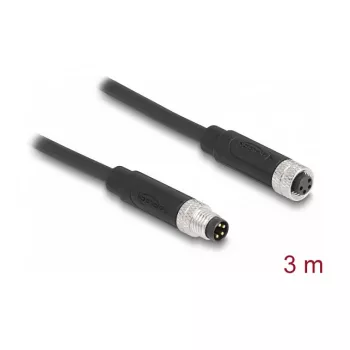 DeLOCK cavo M8 4 poli codifica A connettore maschio su connettore femmina PUR TPU 3 m