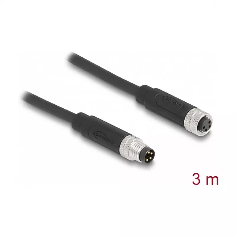 DeLOCK cavo M8 4 poli codifica A connettore maschio su connettore femmina PUR TPU 3 m