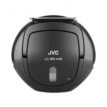 Lettore CD portatile JVC RD‑E221B — nero, CD/MP3, piastra a cassette, riproduzione USB, radio FM, AUX, funzionamento a batteria/rete elettrica