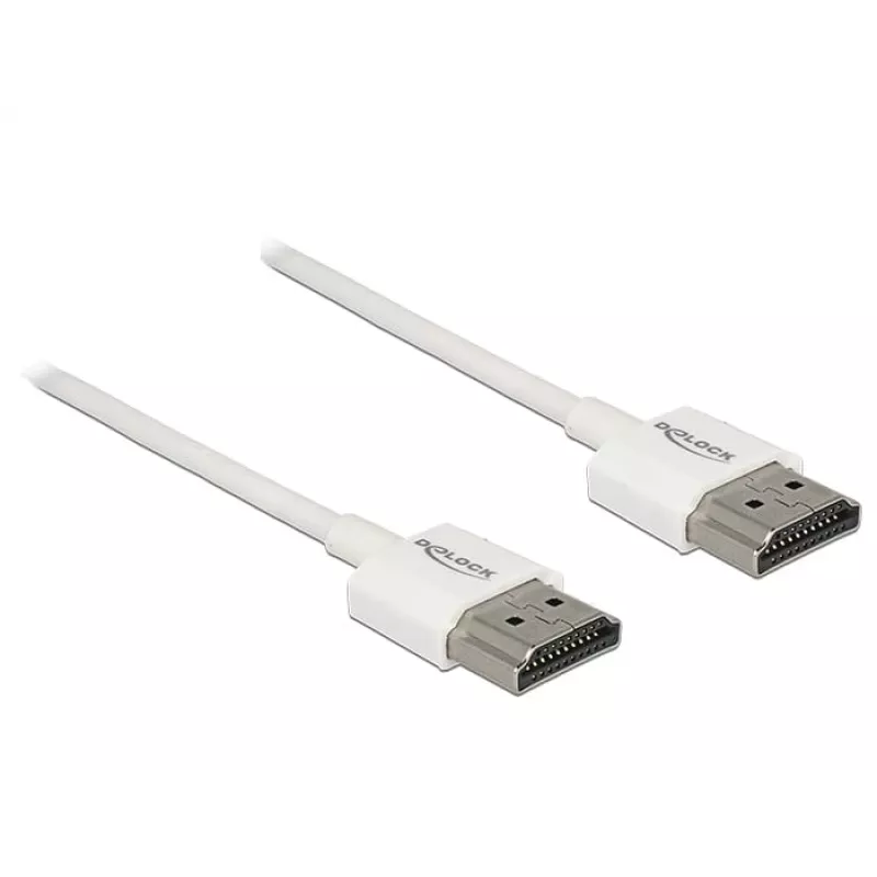 Cavo HDMI Delock High Speed con Ethernet, HDMI-A maschio – HDMI-A maschio, 2 m, 4K, 3D, 18 Gbps, sottile, triplo isolamento, bianco (85137)